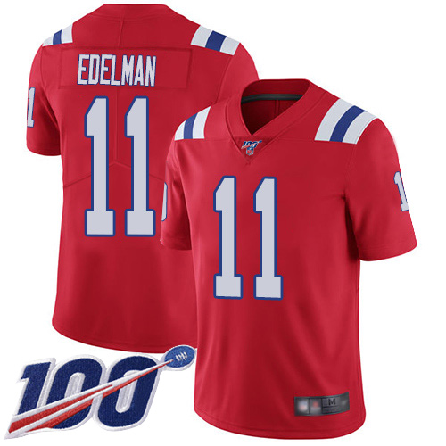 New England Patriots Football #11 100th Season Limited Red Men Julian Edelman Alternate NFL Jersey